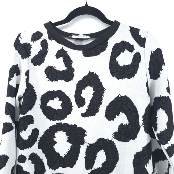 Painted Thread Textured Animal Print Jacquard Sweatshirt Contrast Hem Pullover M - Picture 2 of 9